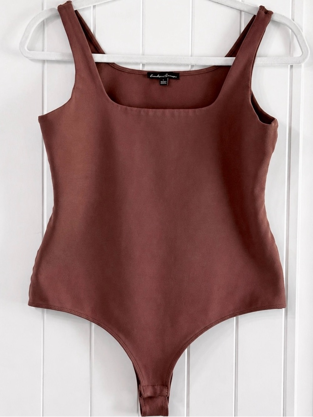 Hunter & Brown Square Neck Thong Bodysuit Women’s L  Brown Double Layer